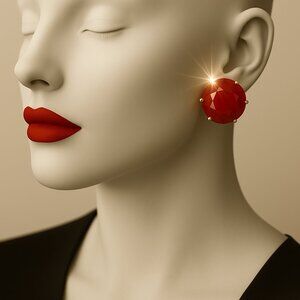 Katheryn Kent Red Stone Stud Earrings – Gold-Tone Women's Statement Jewelry